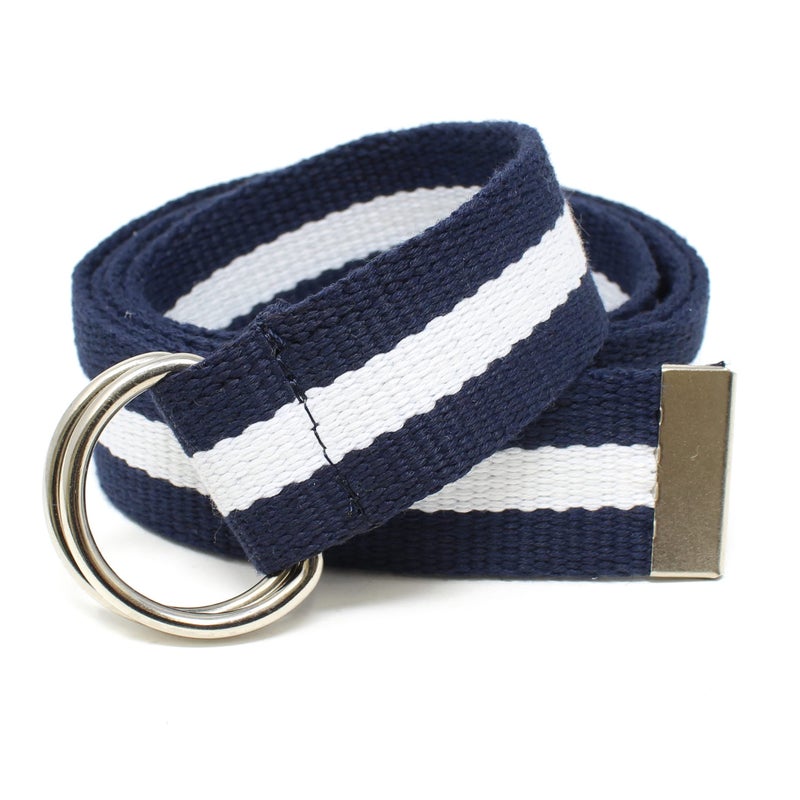 BC Belts Canvas Web Belt D-Ring Buckle 1.25" Wide Metal Tip Mulit-Color (Navy/Cream-XL) - Image 1